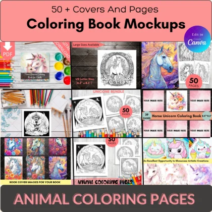50+ Coloring Book Mockups Bundle – Canva Editable Book Cover & Coloring Page Mockups