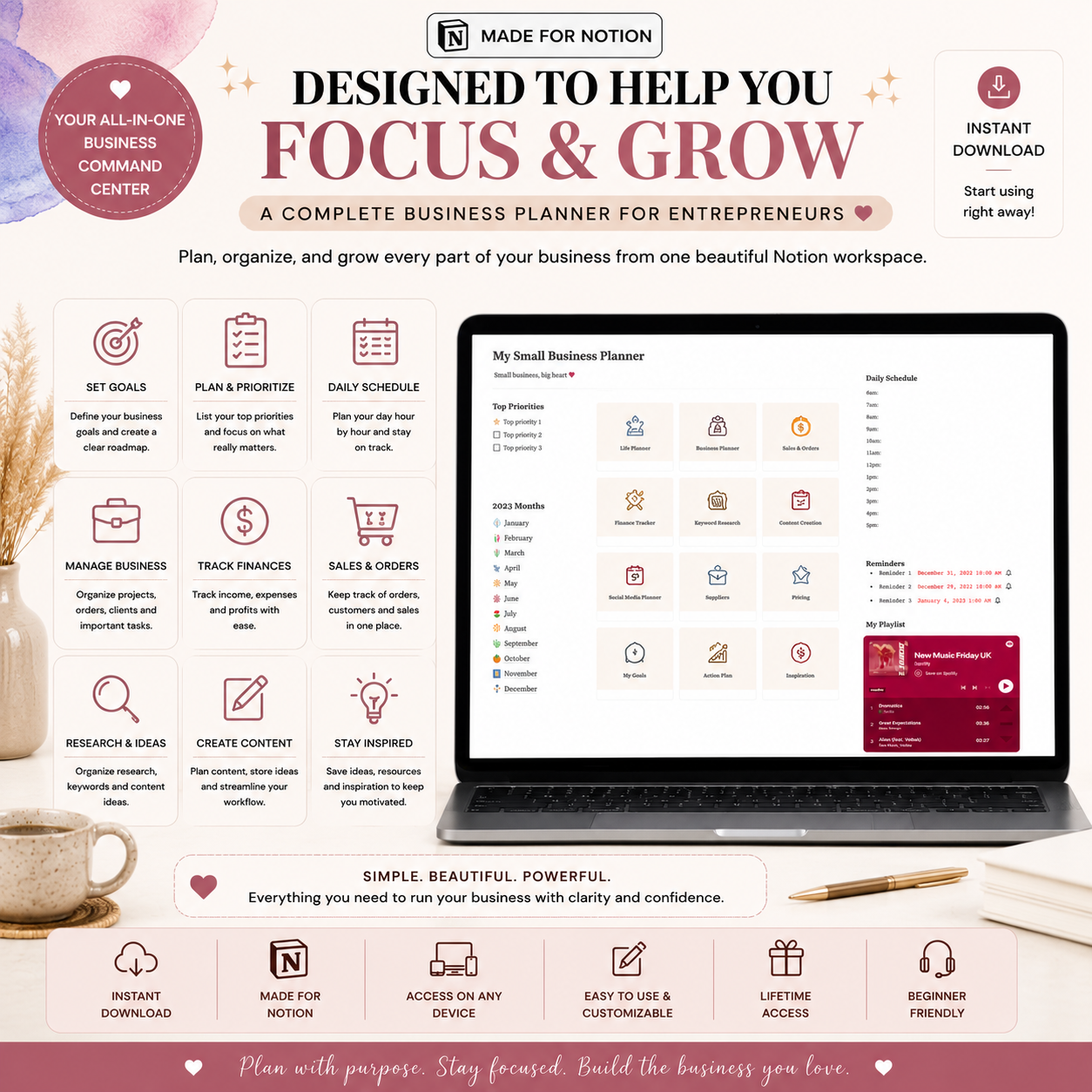My Small Business Planner – Notion Business Dashboard & Entrepreneur Organizer